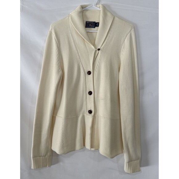 Ralph Lauren Ivory Knit Sweater American Living Shawl Collar Knit Size L Button - Picture 1 of 14